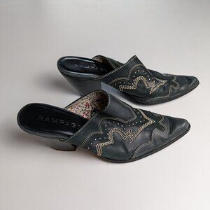 Rampage Rustee Women's Size 8 Black Leather Western Mules